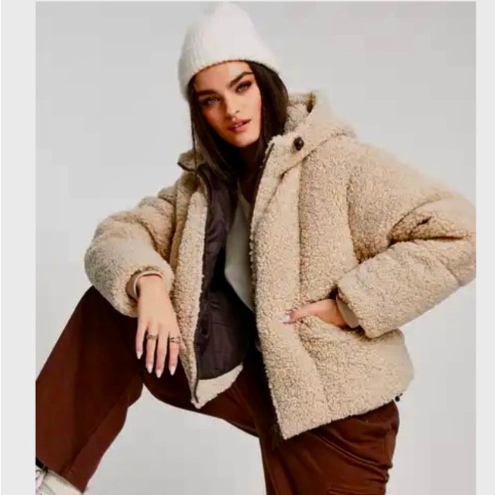 Topshop Hooded High Pile Fleece Jacket